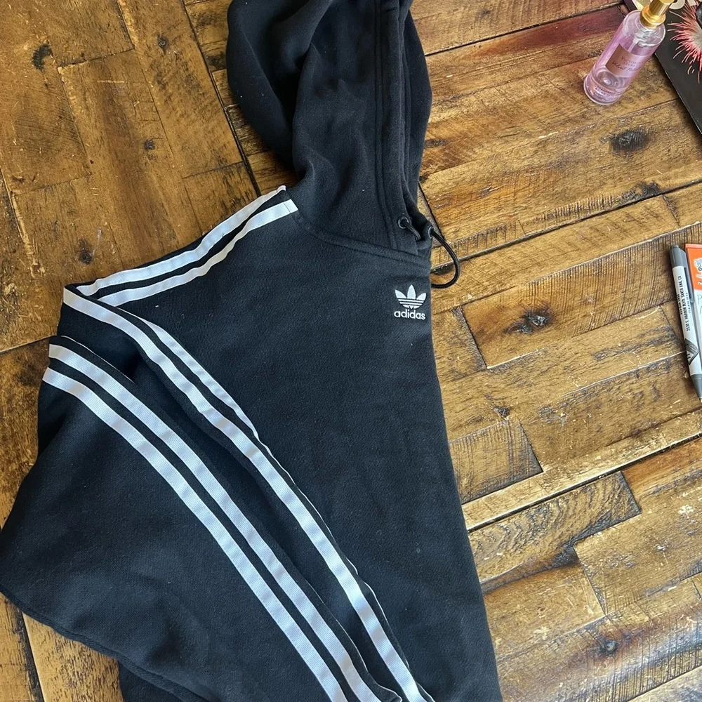 Adidas Black Hoodie with White Stripes pit 22 length 18 - Picture 5 of 5